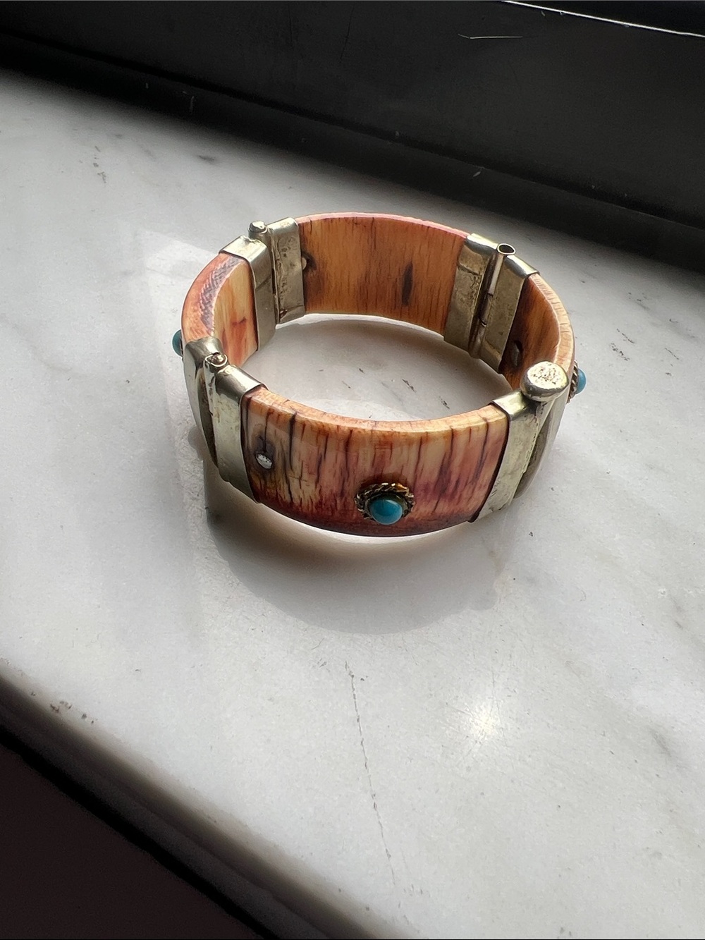 Handcrafted Beige and Turquoise Accent Bracelet - Brand Unmarked